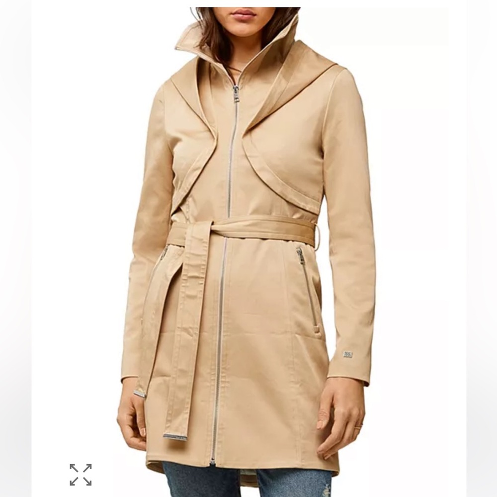 Soia & kyo Arabella belted hooded tan trench coat all seasons sz m